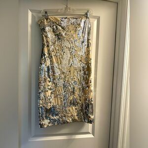 JS Boutique Silver Metallic Sequin Jersey Bodycon Coctail Mini Dress size 8
